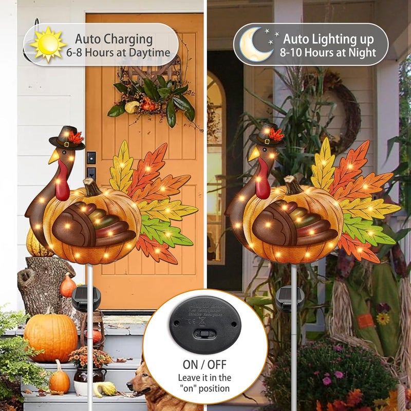 Bonsai Tree Thanksgiving Decorations Outdoor, Solar Turkey Garden Stake Lights, 41 Inches Metal Turkey Decorations, Thanksgiving Yard Decor Lights for Yard Garden Lawn Pathway - Image 3